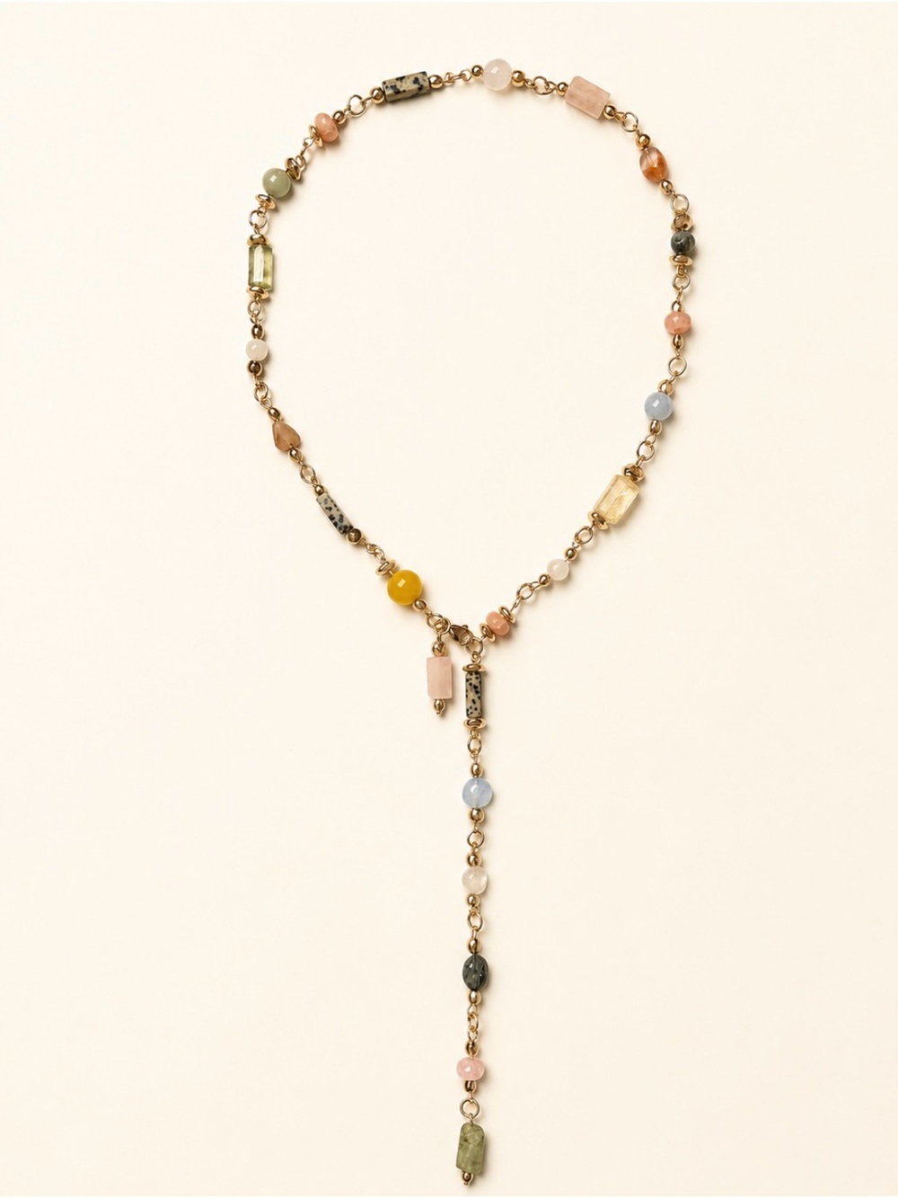 Gold-Tone Multi-Bead Y-Necklace in Mixed Pastel and Earth Tones